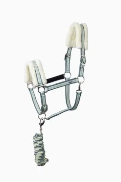 Horze Striped Halter With Faux Fur & Matching Lead
