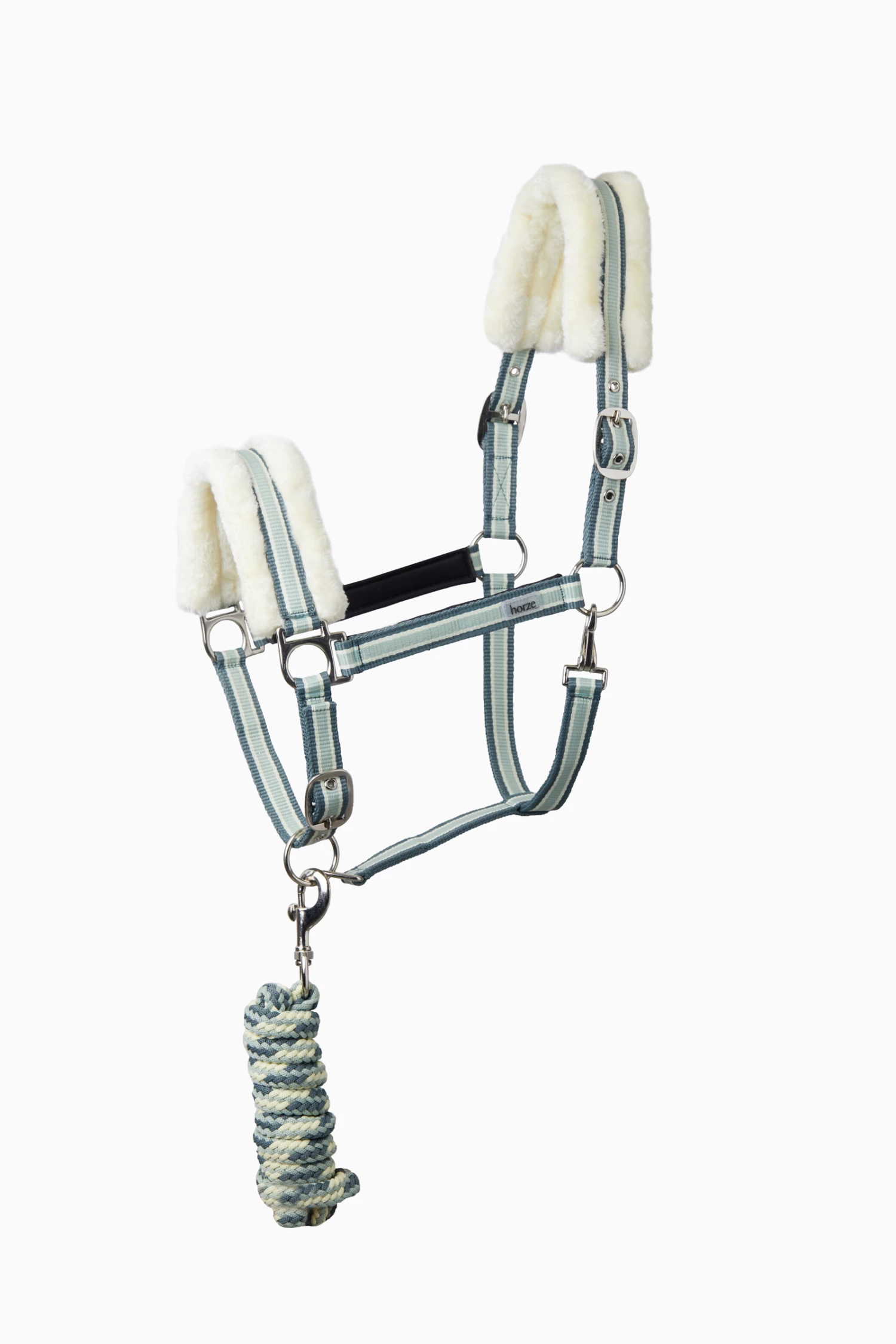 Horze Striped Halter With Faux Fur & Matching Lead